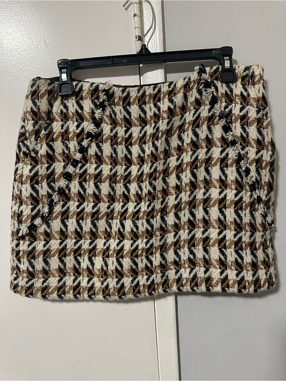 Ramy Brook Textured Houndstooth Mini Skirt in Ivory, Black & Brown Sz. 6